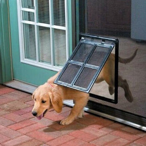Lockable Plastic Pet Dog Cat Kitty Door For Screen Window Security Flap Gates Pet Dog Fence Free Access Door For Home White/L