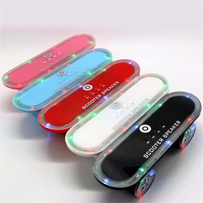 Skateboard Bluetooth Wireless Scooter Speakers Mobile Audio Mini Portable Speakers With Led Light, USB, FM, TF Slot, AUX Blue/Speaker