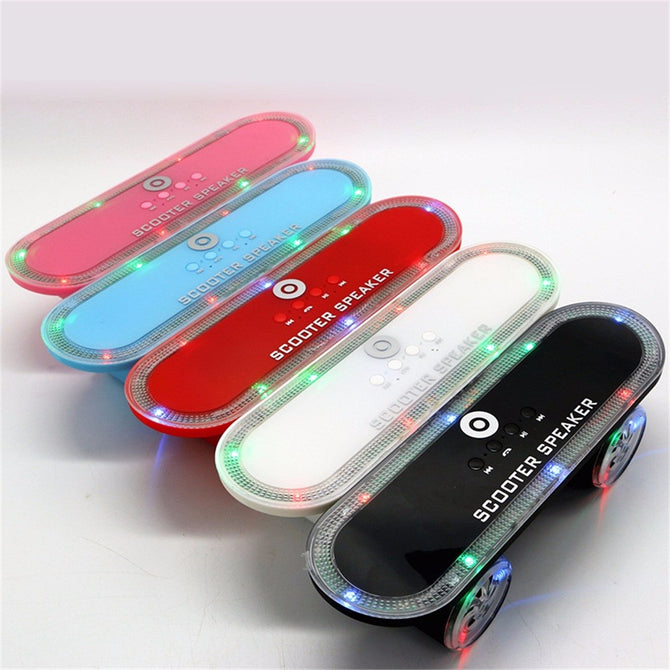 Skateboard Bluetooth Wireless Scooter Speakers Mobile Audio Mini Portable Speakers With Led Light, USB, FM, TF Slot, AUX Black/Speaker