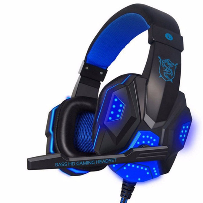 NDJU Deep Bass Gaming Headphone Over-Ear Gamer Headset Headband With MIC Stereo Earphone With Light For Computer PC Game Blue