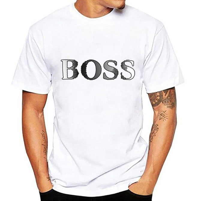 Men\'s Clothing In-stock 2018 Summer New Men\'s T-shirt BOSS Letter Printing T-shirt Black/L