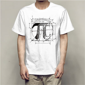 New Men Vintage Symbol Sketch Math Pi T-Shirts Creative Design Printed Short Sleeve T Shirt Men Tees White/XXXL