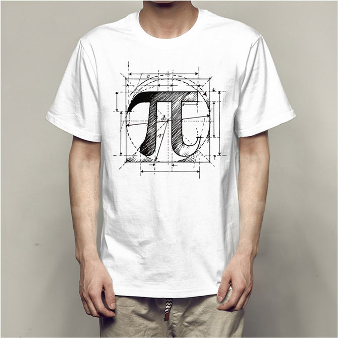 New Men Vintage Symbol Sketch Math Pi T-Shirts Creative Design Printed Short Sleeve T Shirt Men Tees White/XXXL