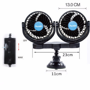 12V Double-headed Stepless Car Fan Portable Car Vehicle Truck Suction Cup Air Fan Adjustable Cooler Cooling Fan