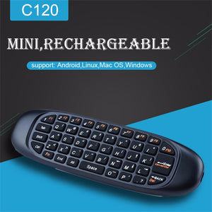 C120 Mini Air Mouse Rechargeable Wireless Remote Control Keyboard TV Box Computer Russian English Arabic Spanish French Black