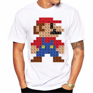 2018 Men Fashion T Shirt Hipster Printed Tee Shirts Short Sleeve Tops Super Mario Periodic Table T-Shirts White/XXXL