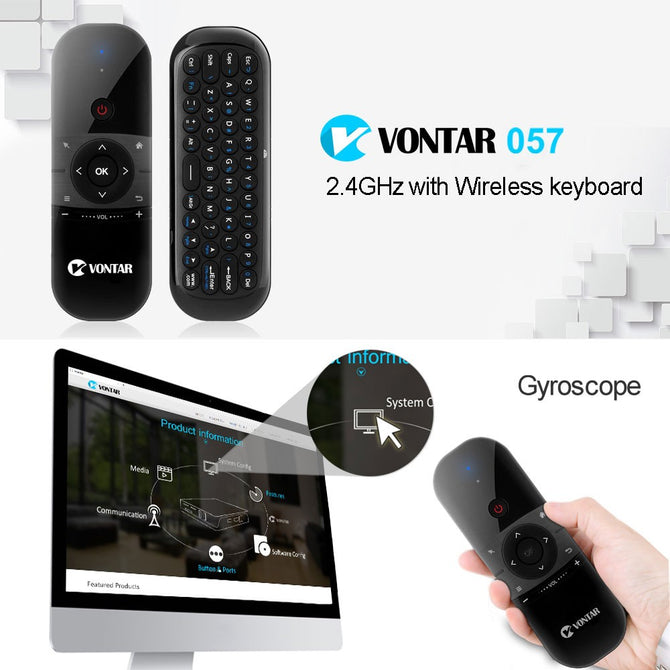 VONTAR Mini Air Mouse Rechargeable English Russian Wireless Keyboard Remote Control For Windows Android TV Box PC Gamer Black