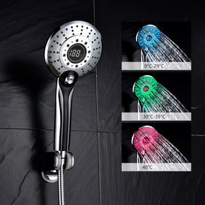 BS150C ABS Plastic Handheld Shower Head, 3-Color 2-Seting Water Glow LED Light Temperature Shower Head