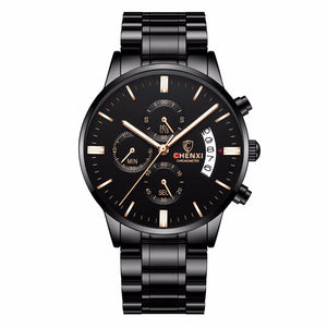 CHENXI Multi-Functional Men\'s Quartz Wristwatch Watch With 3 Sub-dials, Steel Strap Black