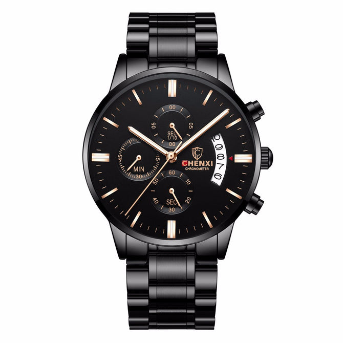 CHENXI Multi-Functional Men\'s Quartz Wristwatch Watch With 3 Sub-dials, Steel Strap Silver