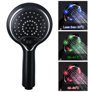 ABS Plastic Handheld Showerhead, 3-Color Water Glow LED Light Temperature Sensor Shower Head - Black