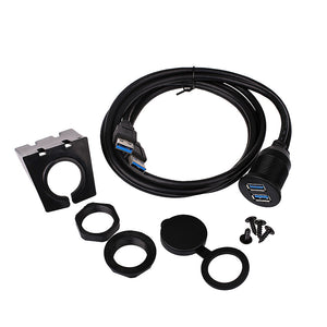 2 Ports Dual USB 3.0 Flush Mount Extension Cable Waterproof for Car Dashboard - Black