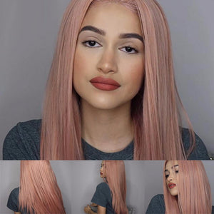 Pink Long Straight Synthetic Wigs For Women, Heat Resistant Cosplay Hair Wig Pink/28inches