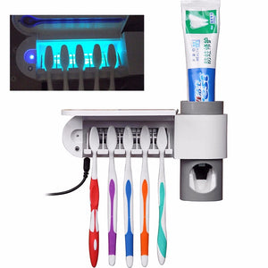 2in1 UV Light Ultraviolet Toothbrushes Sterilizer Toothbrush Holder Automatic Toothpaste Squeezers Dispenser Home Set White