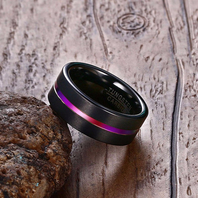 Tungsten Band Ring 8mm For Men Comfort Fit Brushed Black Rainbow Grooved 11/Multi