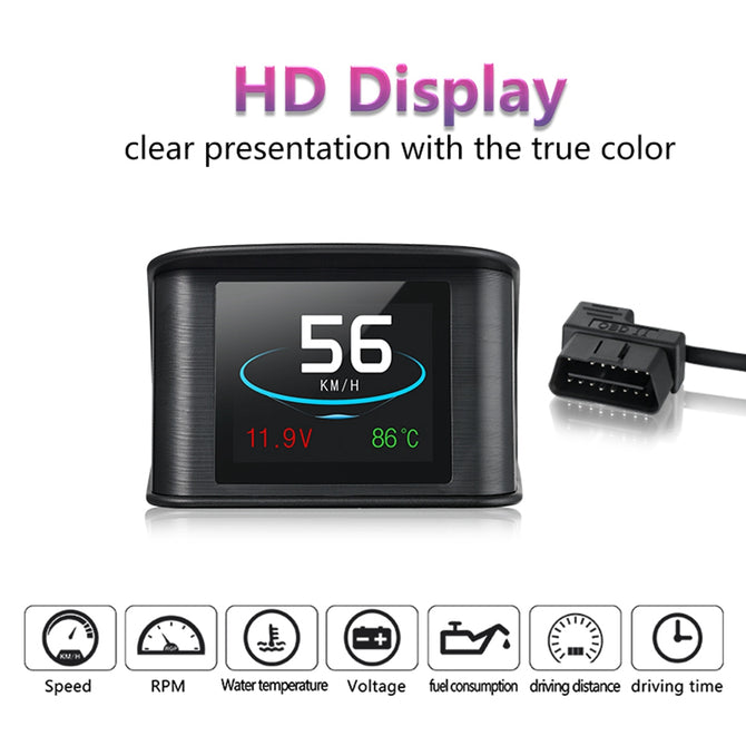 P10 Car HUD Head Up Display, Smart Digital Speedometer with OBDII/EUOBD Port, LED Display Speedometer