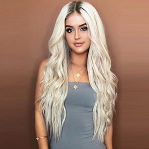 European And American Style Long Curly Hair Chemical Fiber Two-color Wig Set Platinum Blonde/28inches