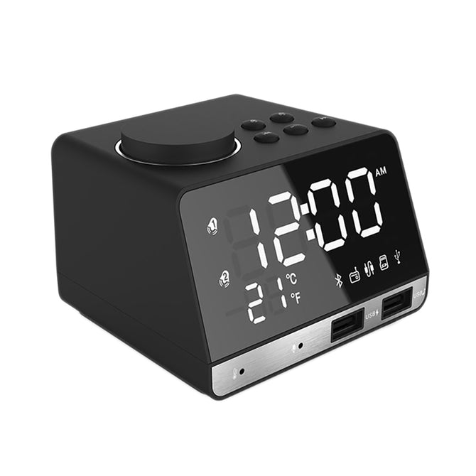 ESAMACT LED Digital Alarm Clock, Supports FM Radio with Wireless Bluetooth Speaker Player