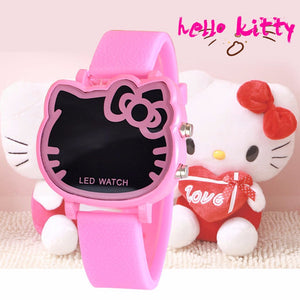 Hello Kitty Style Cartoon Children LED Digital Watch For Kids, Fashion Silicone Strap Wrist Watch For Little Girls Pink