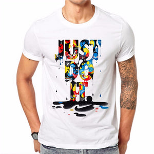 2018 Funny Tee T Shirts Homme 3D JUST DO IT Men Cotton Cool T Shirt Lovely Summer Costume T-shirt Tops White/L