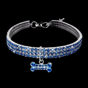 Dog Pet Collar Rhinestones Alloy Crystal Material Cute Mini Pet Dog Cat Bling Chocker Collars Fancy Dog Necklace Blue/M