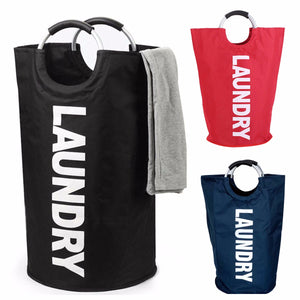 Collapsible Laundry Basket Bag With Alloy Handle Hamper Waterproof Oxford Toy Cloth Organizer Large Capacity Laundry Bag Black