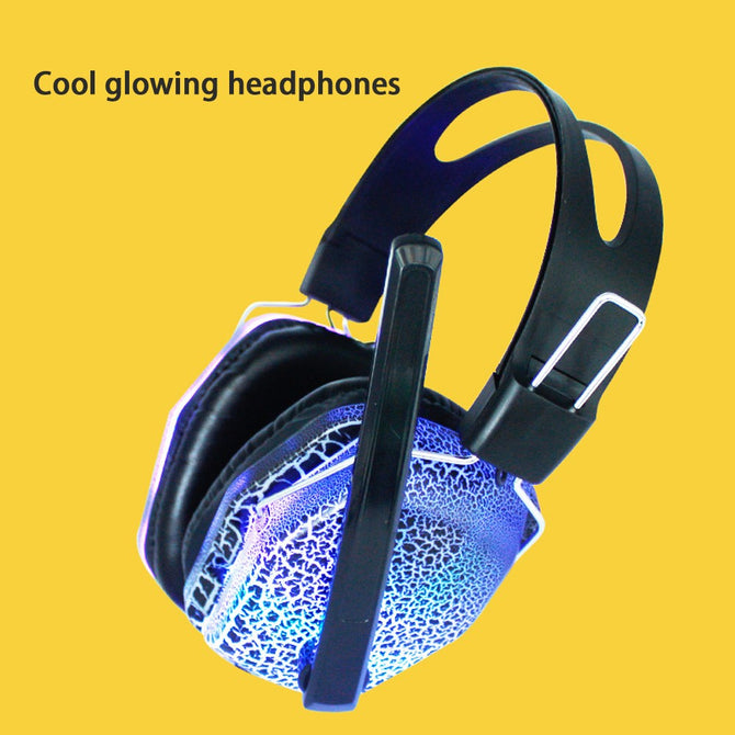 W-201 Universal 3.5mm Wired Headphone, Stereo Sound Headband Headset With Microphone And Colorful LED Light For Computer Black