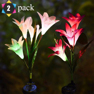 2Pcs Outdoor Solar Garden Stake Lights, Lily Flower Multi-color Changing LED Decorative Light For Garden Patio Backyard RGB/0-5W