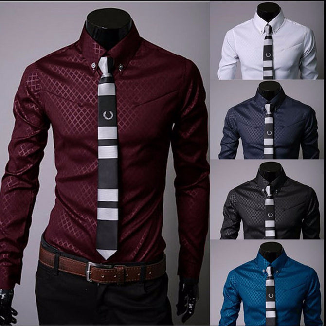 Men Shirt Fashion Design South Korean Imports Of Foreign Trade Boutique Special Fabrics For Men\'s Long-sleeved Shirts White/5XL