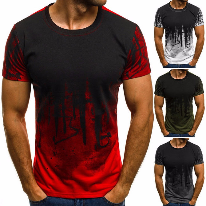 Fashional Sports T Shirt Summer Man Shirt Floral Print Shirt Short Sleeve T Shirt for Men Red/L