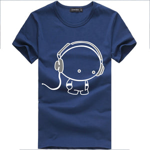 2018 New Fashion Simple Lovely Design Men T Shirt Short Sleeve Cotton T-Shirt For Men With Headset Pattern Black/XL