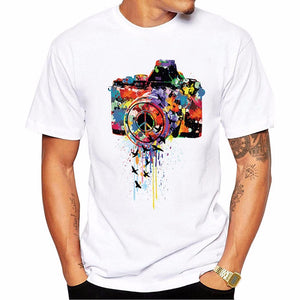 Men\'s T Shirt Short Sleeves 3D Print Camera Cotton Tee White/M