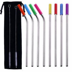Food Grade Straw Silicone Sleeve Stainless Steel Straw Anti-tooth Collision Cycle Use 6mm Multi