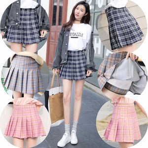 Women Plaid A-line Skirt 2018 Spring Summer New Hot Fashion Female High-waisted Classic Basic Bottoms Shorts Lady Skirts Gray/XL