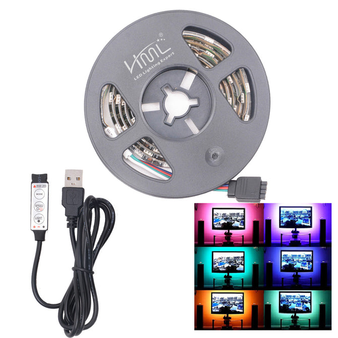 HML 5V 2M USB Bias 5050 x 60 RGB Light Waterproof LED Strip Light w/ 3-Key Mini RGB Controller