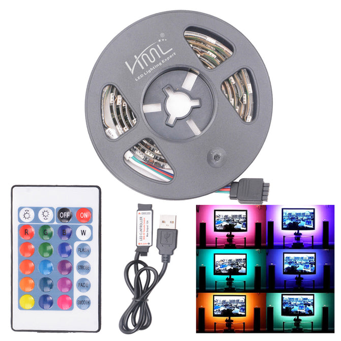 HML 5V 2M USB Bias 5050 x 60 RGB Light Waterproof LED Strip Light w/ 24-Key Remote Controller