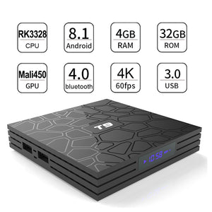 T9 RockChip3328 A53 4K KODI Android 8.1 TV Box with 4GB RAM, 32GB ROM - US Plug