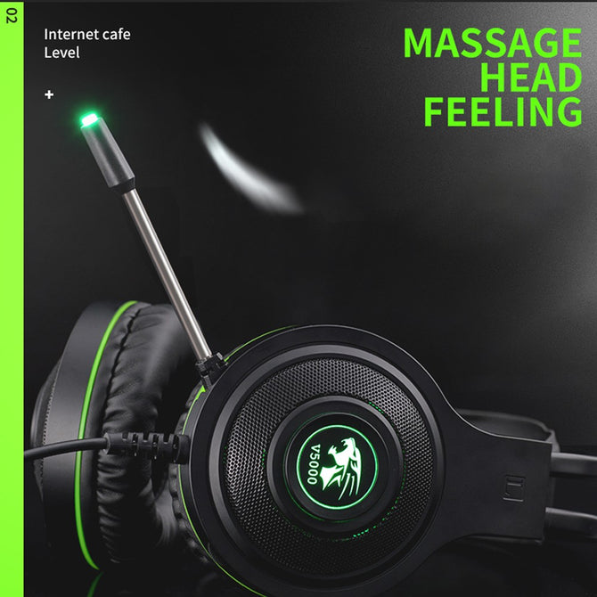 V5000 Magic Crystal Game Headphones Head-Mounted 7.1 -Channel CF E-sports Headset Luminous Shock Computer Black