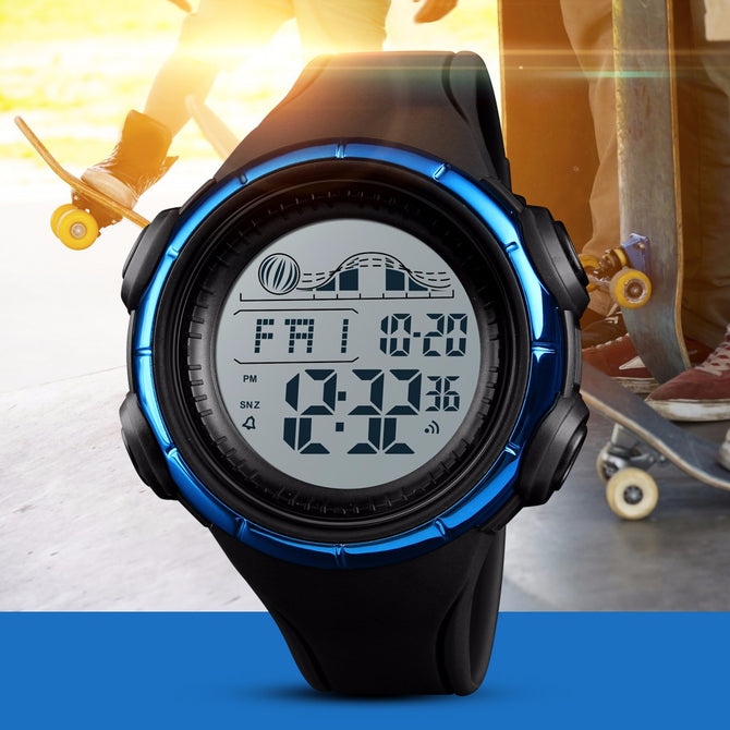 SKMEI Mens Smart Watch Sports Digital Resin 50 Meter Waterproof Countdown Luminous Electronic Watch Dual Time Blue
