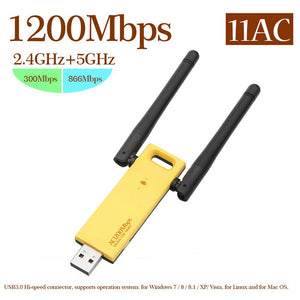 USB3.0 AC 1200Mbps Wireless Dual Band USB Adapter Wireless Network WiFi Adapter 2.4 / 5.0GHz Etherne Antenna For Laptop Gold