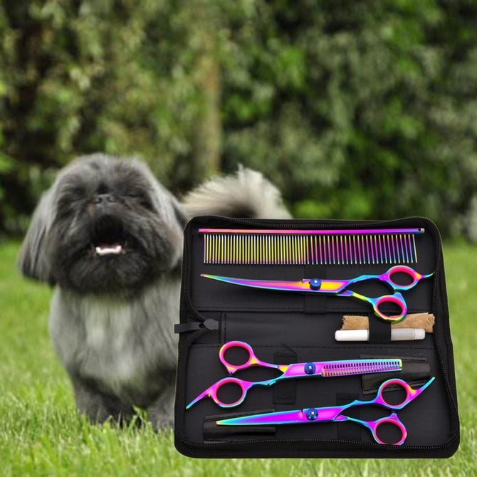 Pet Hair Cut Colorful Scissors Clippers Flat Tooth Cut Pets Beauty Tools Set Kit Dogs Grooming Hair Cutting Scissor Set Multi
