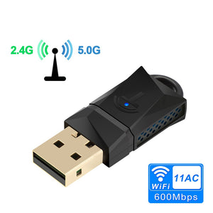 Rocketek 600Mbps USB WiFi Dongle Adapter, Dual Band USB Wireless Network Lan Card For PC Desktop Laptop Tablet Black