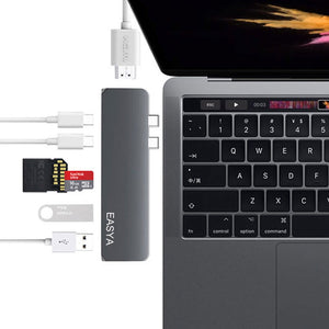EASYA Dual Ports USB C Hub To HDMI Adapter 4K Thunderbolt 3 USB Type-C Hub With TF SD PD For MacBook Pro USB Hub 3.0 Silver