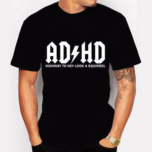 Fashion Streetwear Harajuku Men\'s Tee Tops Personality "ADHD" Lightning Alphabet Printed Men\'s T-shirt Black/M