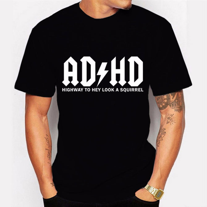 Fashion Streetwear Harajuku Men\'s Tee Tops Personality "ADHD" Lightning Alphabet Printed Men\'s T-shirt Black/M