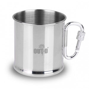 OUT-D  250ML Stainless Steel Camping Mug w/ Foldable Self-lock Carabiner Handle - Silver