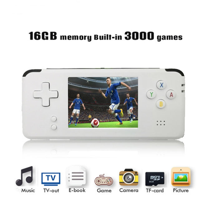 Portable Video Handheld Game Console with 3 Inches Screen, Built-in 3000 Video Games, 16GB Memory - White