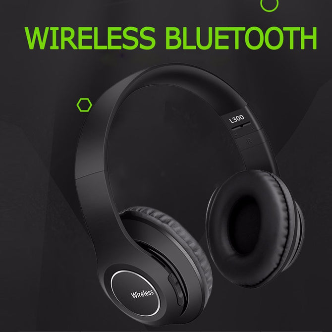 L300 Universal Sports Folding Headphones Wireless Bluetooth Headband Headset Noise Cancelling Headphones Support TF Black