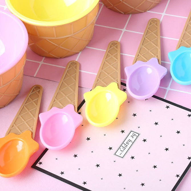 Reusable Cute Plastic Ice Cream Style Bowls And Spoons Set Wonderful Gifts For Kids Baby Children Love Yellow
