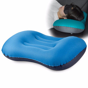 Outdoor Portable Inflatable Pillow Camping Sleeping Neck Pillow Lunch Break Cushion Travel Pillow Lake Blue